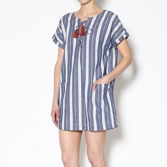 Tularosa Boho Blue Stripped Tunic Dress with Tassel in Size Medium - Picture 1 of 13